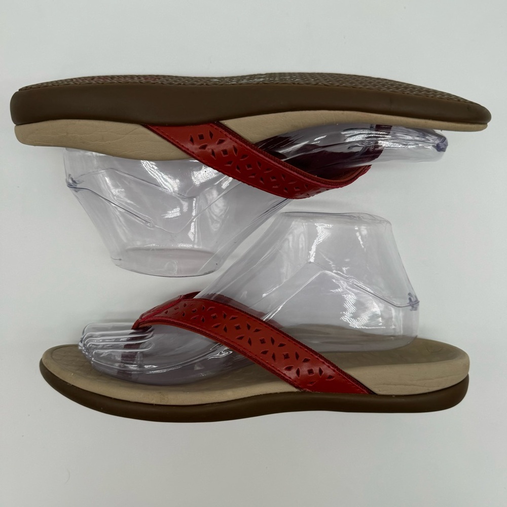 Vionic Tide Red Leather Laser Cut Toe Post Thong Sandal Flip Flop Size 8 - Picture 8 of 13